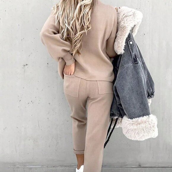 Apricot Casual Women's Loose Sweatshirt And Pants Set - Picture 2 of 3